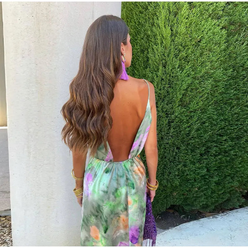 Anisten - Stilvolles Maxi-Kleid mit Halo-Dye-Print und abnehmbarem Schal